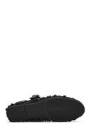 Women's Black Buckled Stoned Fishnet Ballerinas | Derimod Women's Black Buckled Stoned Fishnet Ballerinas | Derimod