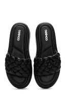 Women's Black Leather Braided Comfort Slippers | Derimod Women's Black Leather Braided Comfort Slippers | Derimod