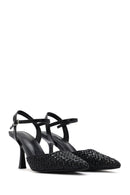 Women's Black Ankle Buckle Braided Thin Heeled Shoes | Derimod Women's Black Ankle Buckle Braided Thin Heeled Shoes | Derimod