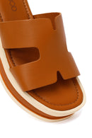 Woman Taba Thick-Soled Leather Slipper | Derimod Woman Taba Thick-Soled Leather Slipper | Derimod