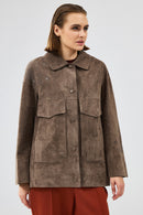 Jennifer Women's Mink Suede Leather Jacket | Derimod Jennifer Women's Mink Suede Leather Jacket | Derimod