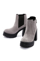 Women's Gray Suede Leather High Heeled Platform Boots | Derimod Women's Gray Suede Leather High Heeled Platform Boots | Derimod