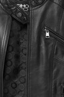 Kylie Women's Black Short Leather Jacket | Derimod Kylie Women's Black Short Leather Jacket | Derimod