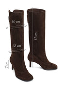 Women's Brown Thin Heeled Suede Leather Boot | Derimod Women's Brown Thin Heeled Suede Leather Boot | Derimod