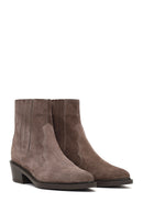 Women's Taupe Thick Short Heel Suede Leather Chelsea Cowboy Boot | Derimod Women's Taupe Thick Short Heel Suede Leather Chelsea Cowboy Boot | Derimod