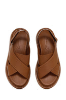 Kadın Taba Bantlı Deri Comfort Sandalet | Derimod Kadın Taba Bantlı Deri Comfort Sandalet | Derimod