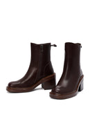 Women's Brown Zippered Thick Heel Leather Boots | Derimod Women's Brown Zippered Thick Heel Leather Boots | Derimod