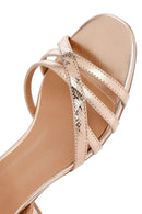 Women's Pink Metallic Chunky Heel Sandals with Ankle Buckle | Derimod Women's Pink Metallic Chunky Heel Sandals with Ankle Buckle | Derimod