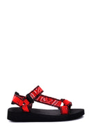 Women's Red Patterned Flat Sandals | Derimod Women's Red Patterned Flat Sandals | Derimod