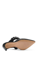 Women's Black Thin Heeled Leather Slippers | Derimod Women's Black Thin Heeled Leather Slippers | Derimod