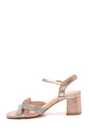 Women's Pink Gold Stone Thick Heeled Sandals | Derimod Women's Pink Gold Stone Thick Heeled Sandals | Derimod
