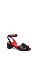 Derimod Gritti Woman Black Ankle-Buckle Short Chunky-Heel Leather Sandal | Derimod Derimod Gritti Woman Black Ankle-Buckle Short Chunky-Heel Leather Sandal | Derimod