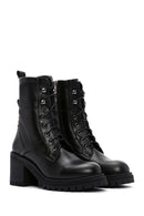 Women's Black Leather Zippered Heeled Boots | Derimod Women's Black Leather Zippered Heeled Boots | Derimod