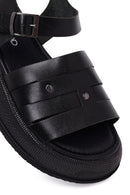 Woman Black Buckled Thick-Soled Leather Sandal | Derimod Woman Black Buckled Thick-Soled Leather Sandal | Derimod