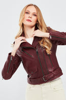 London Kadın Bordo Biker Deri Ceket | Derimod London Kadın Bordo Biker Deri Ceket | Derimod