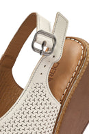 Women's Cream Ankle Strap Printed Wedge Heel Leather Comfort Sandals | Derimod Women's Cream Ankle Strap Printed Wedge Heel Leather Comfort Sandals | Derimod