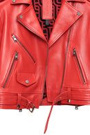 Newage Women's Red Slim-Fit Biker Leather Jacket | Derimod Newage Women's Red Slim-Fit Biker Leather Jacket | Derimod