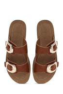 Women's Brown Double Buckled Thick Soled Slippers | Derimod Women's Brown Double Buckled Thick Soled Slippers | Derimod
