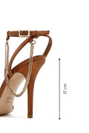 Women's Bronze Ankle Strap Chain Detail Satin Leather Thin High Heel Sandals | Derimod Women's Bronze Ankle Strap Chain Detail Satin Leather Thin High Heel Sandals | Derimod