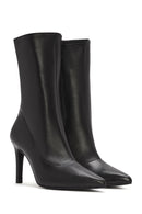 Women's Black Zippered Thin Heeled Leather Boots | Derimod Women's Black Zippered Thin Heeled Leather Boots | Derimod