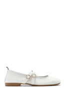 Women's White Buckled Leather Ballerinas | Derimod Women's White Buckled Leather Ballerinas | Derimod