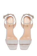 Kadın Gri Süet Deri Kalın Topuklu Sandalet | Derimod Kadın Gri Süet Deri Kalın Topuklu Sandalet | Derimod