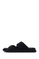 Male Black Double-Buckle Nubuck Leather Slipper | Derimod Male Black Double-Buckle Nubuck Leather Slipper | Derimod