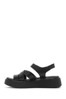 Women's Black Ankle Strap Thick Soled Leather Comfort Sandals | Derimod Women's Black Ankle Strap Thick Soled Leather Comfort Sandals | Derimod