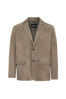 Rodrygo Men's Mink Blazer Suede Leather Jacket | Derimod Rodrygo Men's Mink Blazer Suede Leather Jacket | Derimod