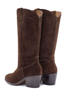 Woman Brown Chunky Heel Suede Leather Cowboy Boots | Derimod Woman Brown Chunky Heel Suede Leather Cowboy Boots | Derimod
