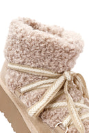 Women's Beige Thick-Soled Fur-Lined Leather Boots | Derimod Women's Beige Thick-Soled Fur-Lined Leather Boots | Derimod