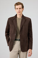 Rodrygo Men's Brown Blazer Suede Leather Jacket | Derimod Rodrygo Men's Brown Blazer Suede Leather Jacket | Derimod