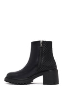 Women's Black Zippered Thick Heeled Leather Boot | Derimod Women's Black Zippered Thick Heeled Leather Boot | Derimod