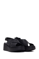 Woman Black Ankle-Buckle Wedge-Heel Leather Comfort Sandal | Derimod Woman Black Ankle-Buckle Wedge-Heel Leather Comfort Sandal | Derimod