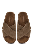 Women's Brown Strappy Thick Soled Suede Leather Slippers | Derimod Women's Brown Strappy Thick Soled Suede Leather Slippers | Derimod