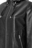 Selena Women's Black Hooded Leather Coat | Derimod Selena Women's Black Hooded Leather Coat | Derimod