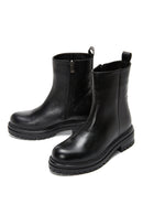 Women's Black Leather Zippered Thick Soled Boots | Derimod Women's Black Leather Zippered Thick Soled Boots | Derimod