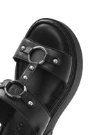 Women's Black Ankle Buckle Thick Soled Leather Comfort Sandals | Derimod Women's Black Ankle Buckle Thick Soled Leather Comfort Sandals | Derimod