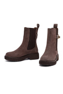 Woman Mink Thick-Soled Suede Leather Chelsea Boots | Derimod Woman Mink Thick-Soled Suede Leather Chelsea Boots | Derimod