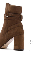 Women's Tan Suede Leather Heeled Boots | Derimod Women's Tan Suede Leather Heeled Boots | Derimod