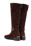 Woman Brown Zippered Low Heel Suede Leather Boot | Derimod Woman Brown Zippered Low Heel Suede Leather Boot | Derimod