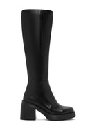 Women's Black Thick Heeled Zippered Casual Leather Boots | Derimod Women's Black Thick Heeled Zippered Casual Leather Boots | Derimod