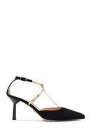 Women's Black Ankle Strap Thin Heel Suede Leather Shoes | Derimod Women's Black Ankle Strap Thin Heel Suede Leather Shoes | Derimod