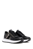 Women's Black Thick-Soled Zippered Leather Sneakers | Derimod Women's Black Thick-Soled Zippered Leather Sneakers | Derimod