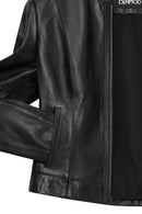 Flora Women's Black Slim Short Leather Jacket | Derimod Flora Women's Black Slim Short Leather Jacket | Derimod