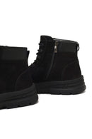 Men's Black Lace-Up Zipper Nubuck Leather Casual Boot | Derimod Men's Black Lace-Up Zipper Nubuck Leather Casual Boot | Derimod