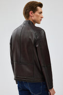 Owen Men's Brown Leather Coat | Derimod Owen Men's Brown Leather Coat | Derimod