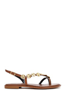 Women's Brown Metal Detailed Flip-Flop Leather Sandals | Derimod Women's Brown Metal Detailed Flip-Flop Leather Sandals | Derimod