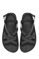 Women's Black Thick-Soled Metallic Sandals | Derimod Women's Black Thick-Soled Metallic Sandals | Derimod