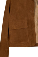 Trix Woman Brown Oversize Suede Leather Jacket | Derimod Trix Woman Brown Oversize Suede Leather Jacket | Derimod